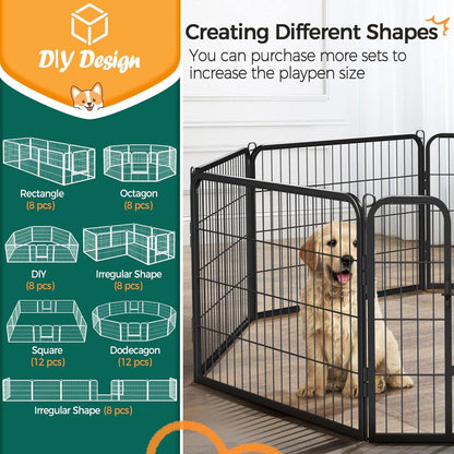 Dog Playpen Outdoor, 8 Panel Dog Fence 24" Indoor Pet Pen for Large/Medium/Small Dogs Heavy Duty Pet Exercise Pen for Puppy/Rabbit/Small Animals Portable Playpen for RV Camping Garden Yard