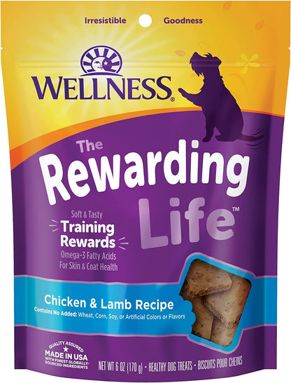 Wellness Rewarding Life Grain-Free Soft Dog Treats (Previously Wellbites), Made in USA with Natural Ingredients, Ideal for Training (Chicken & Lamb Recipe, 6-Ounce Bag)