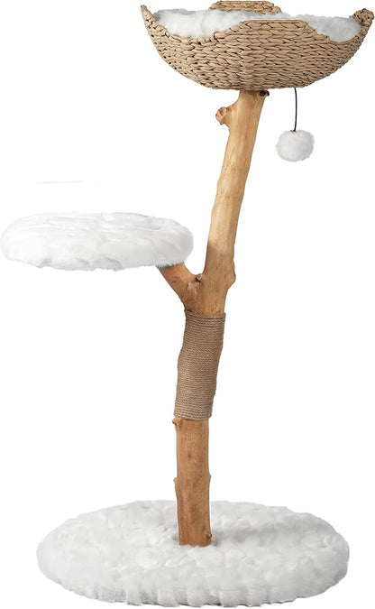 Wooden Cat Climbing Tree Tower, Modern Single Branch Cat Condo, Wood, Cat Lover Furniture Gift by  (Alpine White)