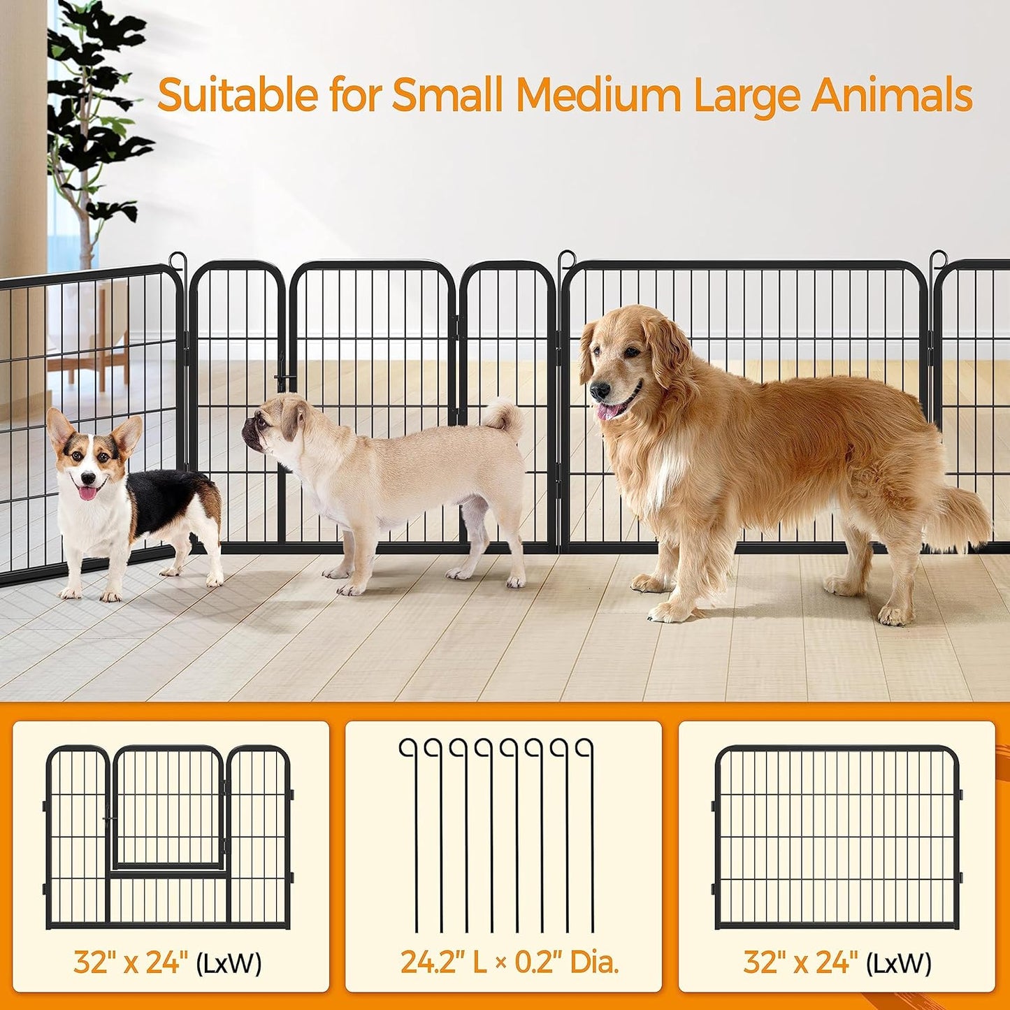 Dog Playpen Outdoor, 8 Panel Dog Fence 24" Indoor Pet Pen for Large/Medium/Small Dogs Heavy Duty Pet Exercise Pen for Puppy/Rabbit/Small Animals Portable Playpen for RV Camping Garden Yard