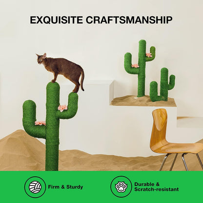 Cat Scratching Post Cactus Cat Scratcher, 31.5 Inches Scratching Posts for Indoor Cats, Vertical Green Cactus Cat Tree Fully Wrapped with Sisal Rope