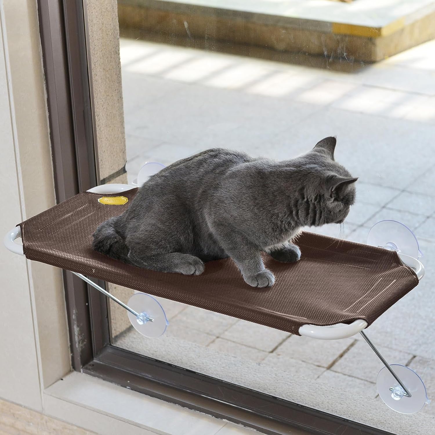 360° All around Cat Hammock Window Seat, Give Your Cat the Best View (L, Brown)