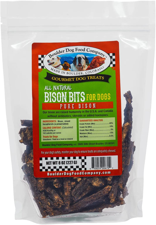 Bison Bits: Pure Bison Dog Treats - All Natural Treats for Dogs. Vet Approved, Limited Ingredient, Grain Free, Healthy & Nutritious Treats for Dogs (Bison, 8Oz)