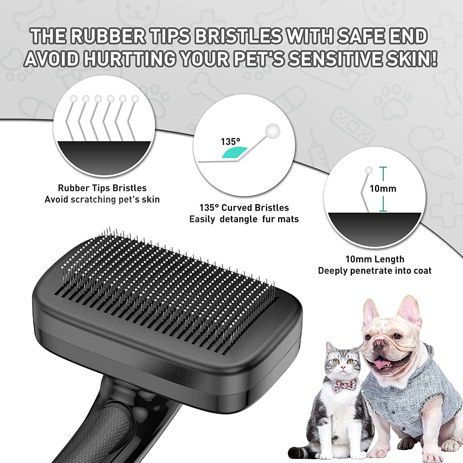 Professional title: "Professional Pet Grooming Brush for Long & Short Haired Dogs and Cats, Self Cleaning Slicker Brush for Curly and Straight Hair, Effective Fur Removal, Detangling, and Mat Prevention, Black"