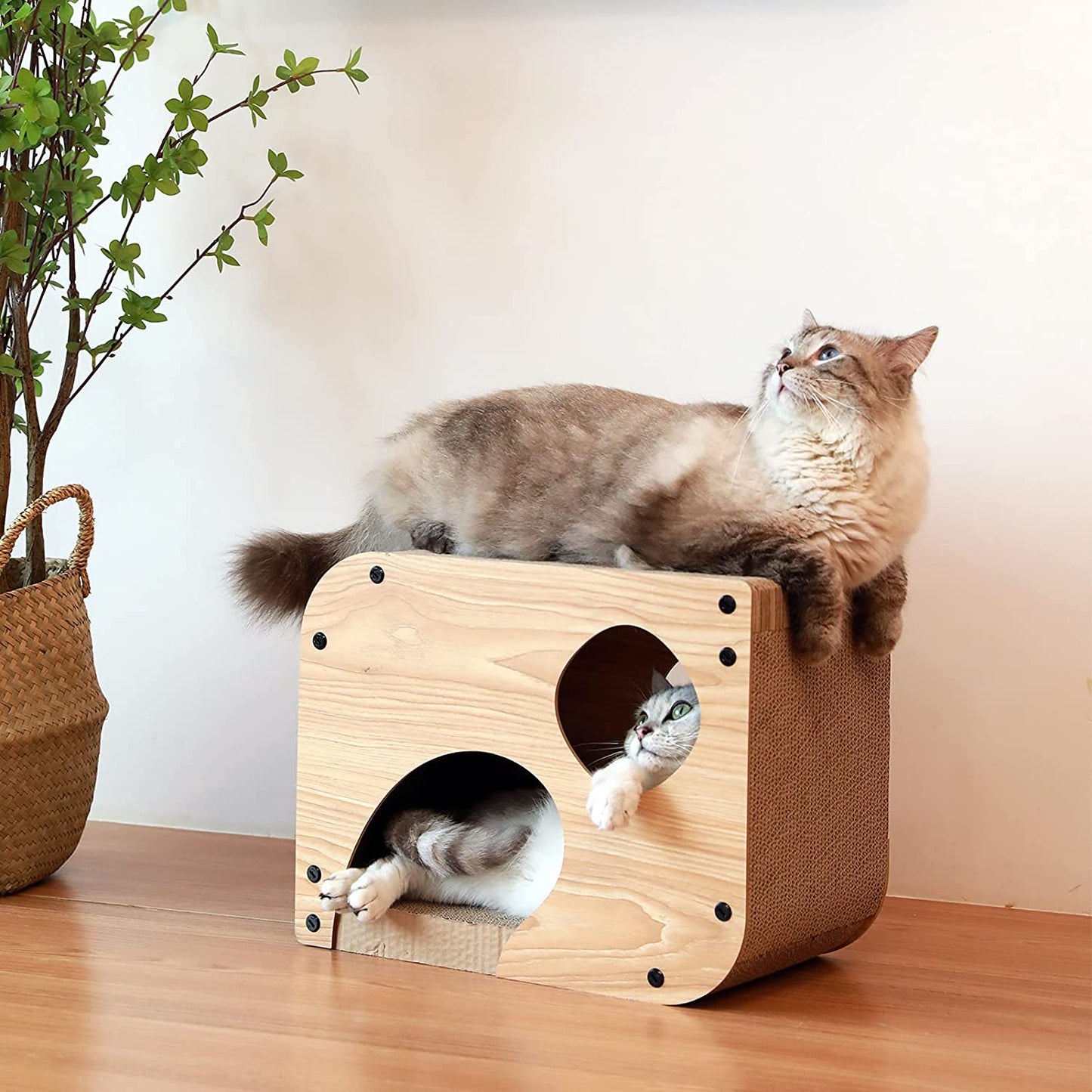 FUKUMARU Cat Scratcher Lounge, 17.3 X 9.8 X 13.4 Inches Vertical and Horizontal Cardboard Cats House, Cat Scratching Post for Indoor Cats as Tunnel and Sofa