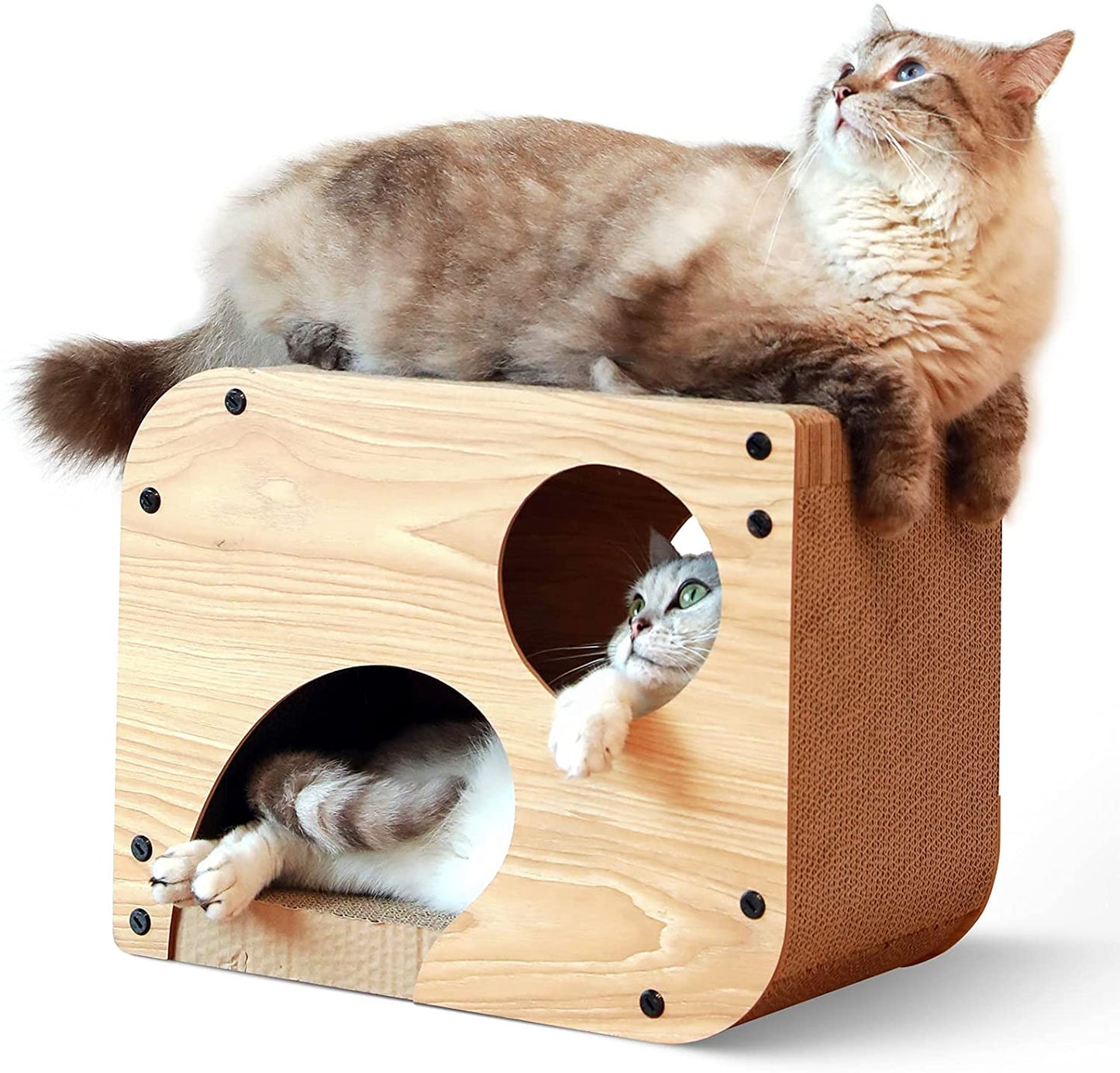 FUKUMARU Cat Scratcher Lounge, 17.3 X 9.8 X 13.4 Inches Vertical and Horizontal Cardboard Cats House, Cat Scratching Post for Indoor Cats as Tunnel and Sofa