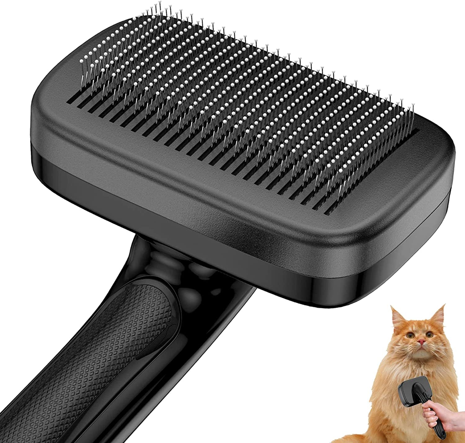 Professional title: "Professional Pet Grooming Brush for Long & Short Haired Dogs and Cats, Self Cleaning Slicker Brush for Curly and Straight Hair, Effective Fur Removal, Detangling, and Mat Prevention, Black"