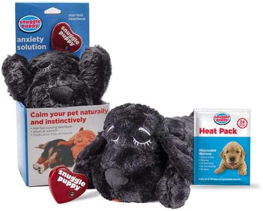 Original Snuggle Puppy Heartbeat Stuffed Toy for Dogs - Pet Anxiety Relief and Calming Aid - Comfort Toy for Behavioral Training - Black