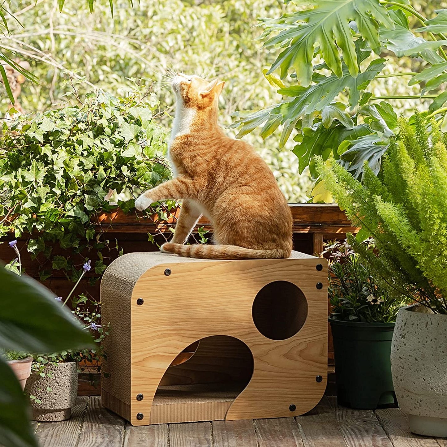 FUKUMARU Cat Scratcher Lounge, 17.3 X 9.8 X 13.4 Inches Vertical and Horizontal Cardboard Cats House, Cat Scratching Post for Indoor Cats as Tunnel and Sofa