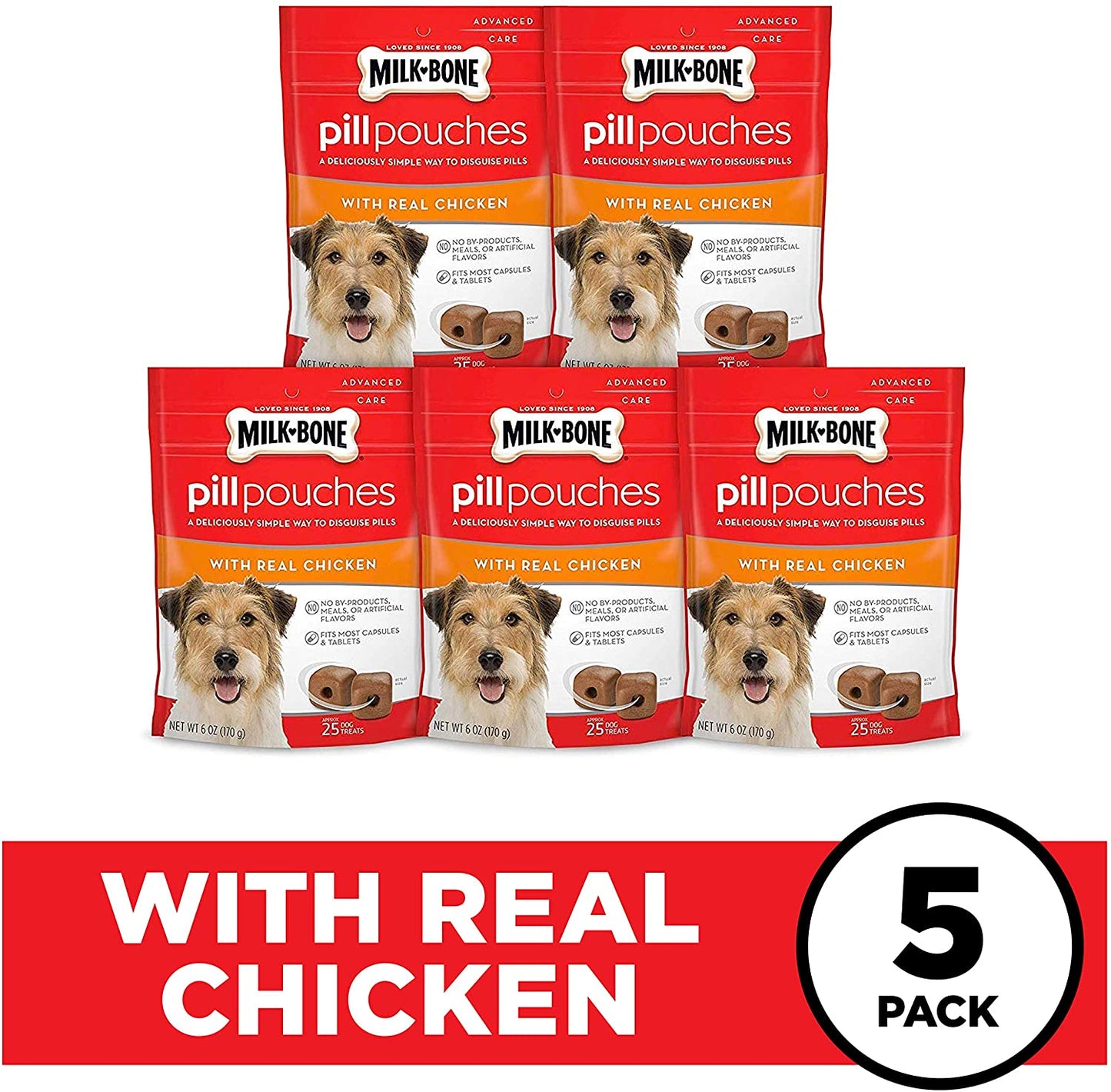 Milk-Bone Pill Pouches Dog Treats, Real Chicken Flavor, 6 Ounce (Pack of 5)