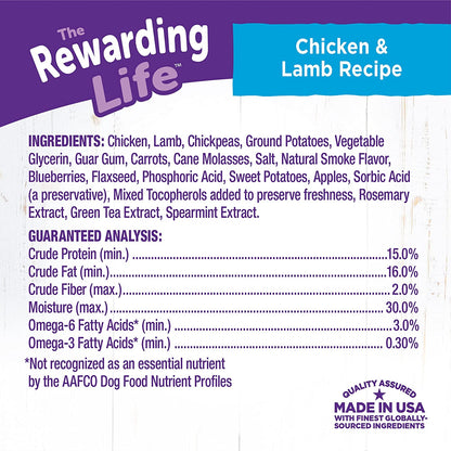 Wellness Rewarding Life Grain-Free Soft Dog Treats (Previously Wellbites), Made in USA with Natural Ingredients, Ideal for Training (Chicken & Lamb Recipe, 6-Ounce Bag)