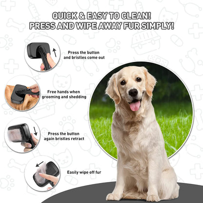 Professional title: "Professional Pet Grooming Brush for Long & Short Haired Dogs and Cats, Self Cleaning Slicker Brush for Curly and Straight Hair, Effective Fur Removal, Detangling, and Mat Prevention, Black"