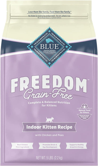 Blue Buffalo Freedom Grain Free Natural Indoor Kitten Dry Cat Food, Chicken 5-Lb