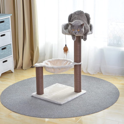 Cat Tree with Feather Toy - Cozy Design of Cat Hammock Allure Kitten to Lounge In, Cats Love to Lazily Recline While Playing with Feather Toy and Scratching Post, (Innovative Arrival)