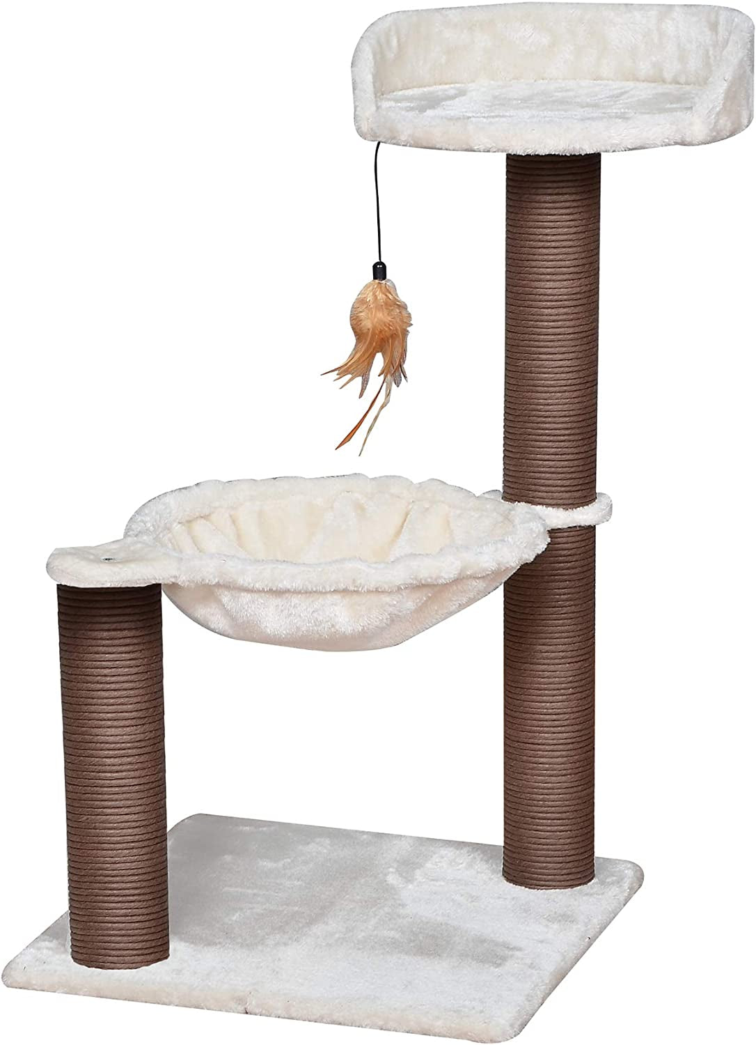 Cat Tree with Feather Toy - Cozy Design of Cat Hammock Allure Kitten to Lounge In, Cats Love to Lazily Recline While Playing with Feather Toy and Scratching Post, (Innovative Arrival)