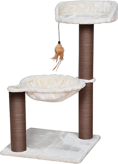 Cat Tree with Feather Toy - Cozy Design of Cat Hammock Allure Kitten to Lounge In, Cats Love to Lazily Recline While Playing with Feather Toy and Scratching Post, (Innovative Arrival)