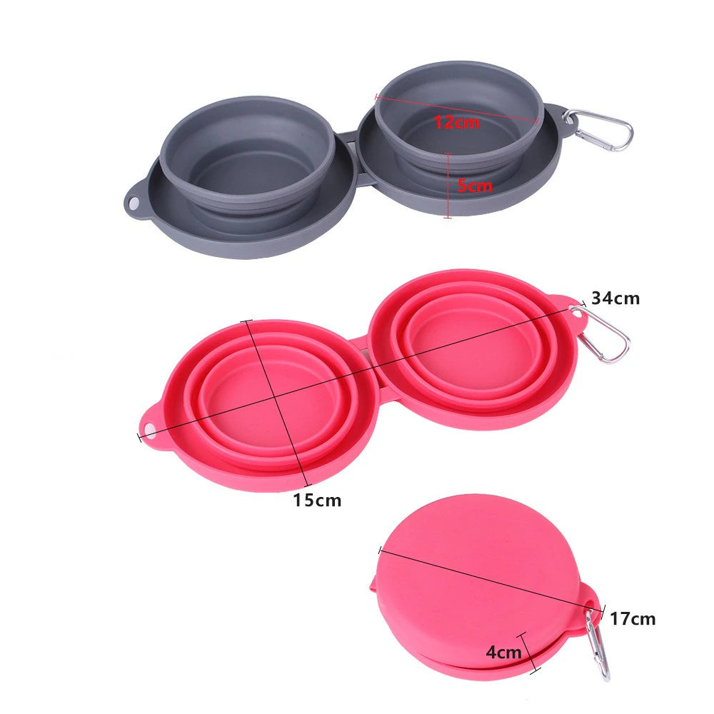 Thickened TPE Folding Silicone Pet Bowls Outdoor Pet Double Bowls Tableware Wholesale Pet Supplies Portable Dog Bowls