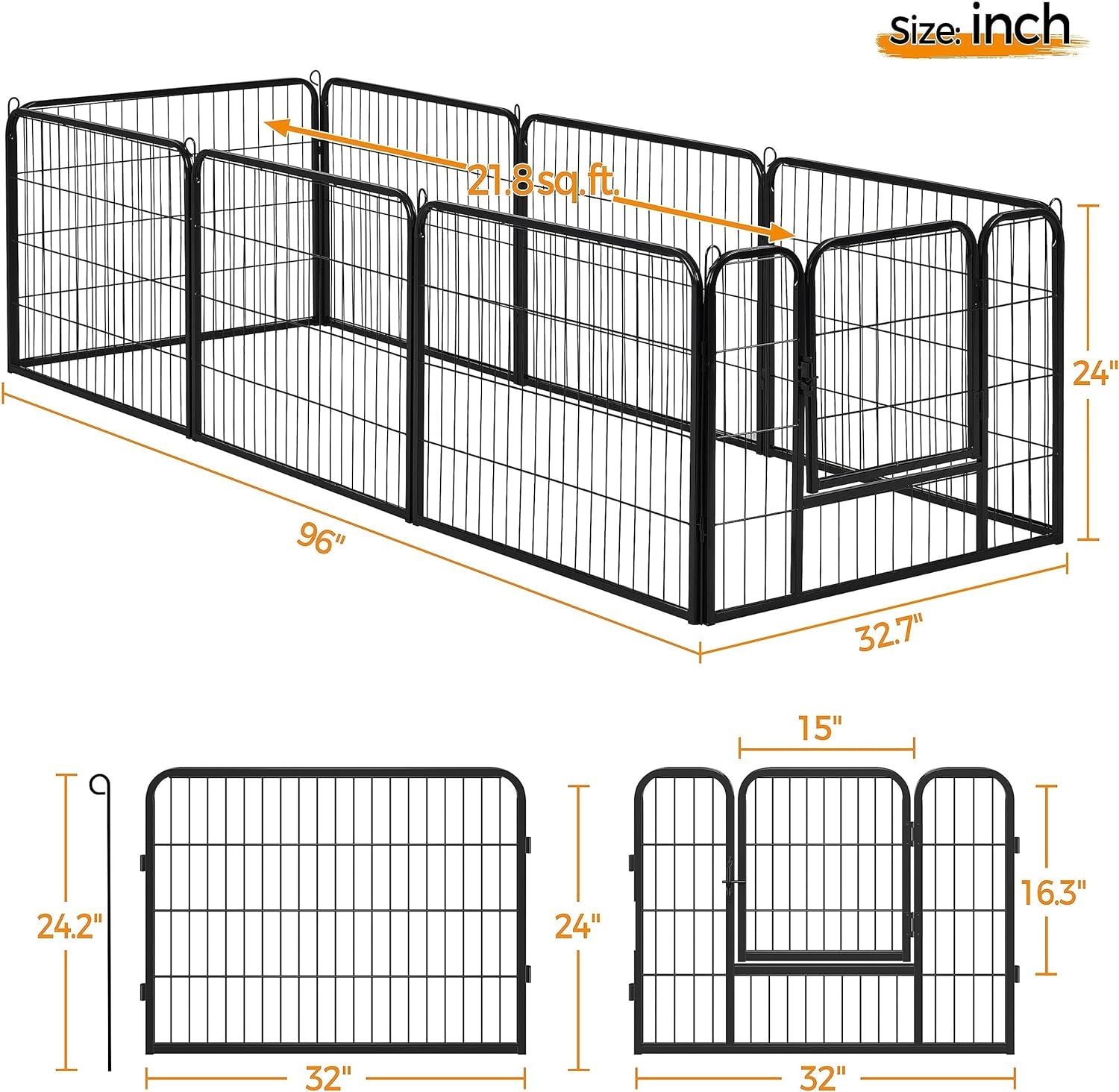 Dog Playpen Outdoor, 8 Panel Dog Fence 24" Indoor Pet Pen for Large/Medium/Small Dogs Heavy Duty Pet Exercise Pen for Puppy/Rabbit/Small Animals Portable Playpen for RV Camping Garden Yard