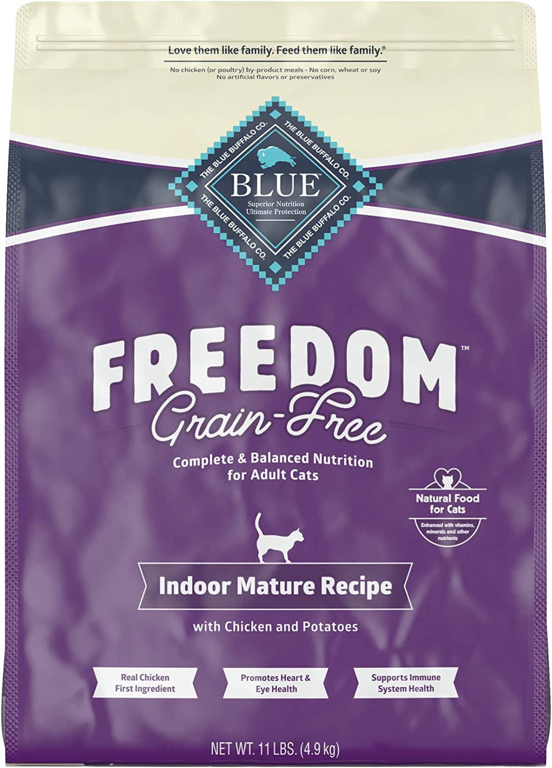 Blue Buffalo Freedom Grain Free Natural Indoor Mature Dry Cat Food, Chicken 11-Lb