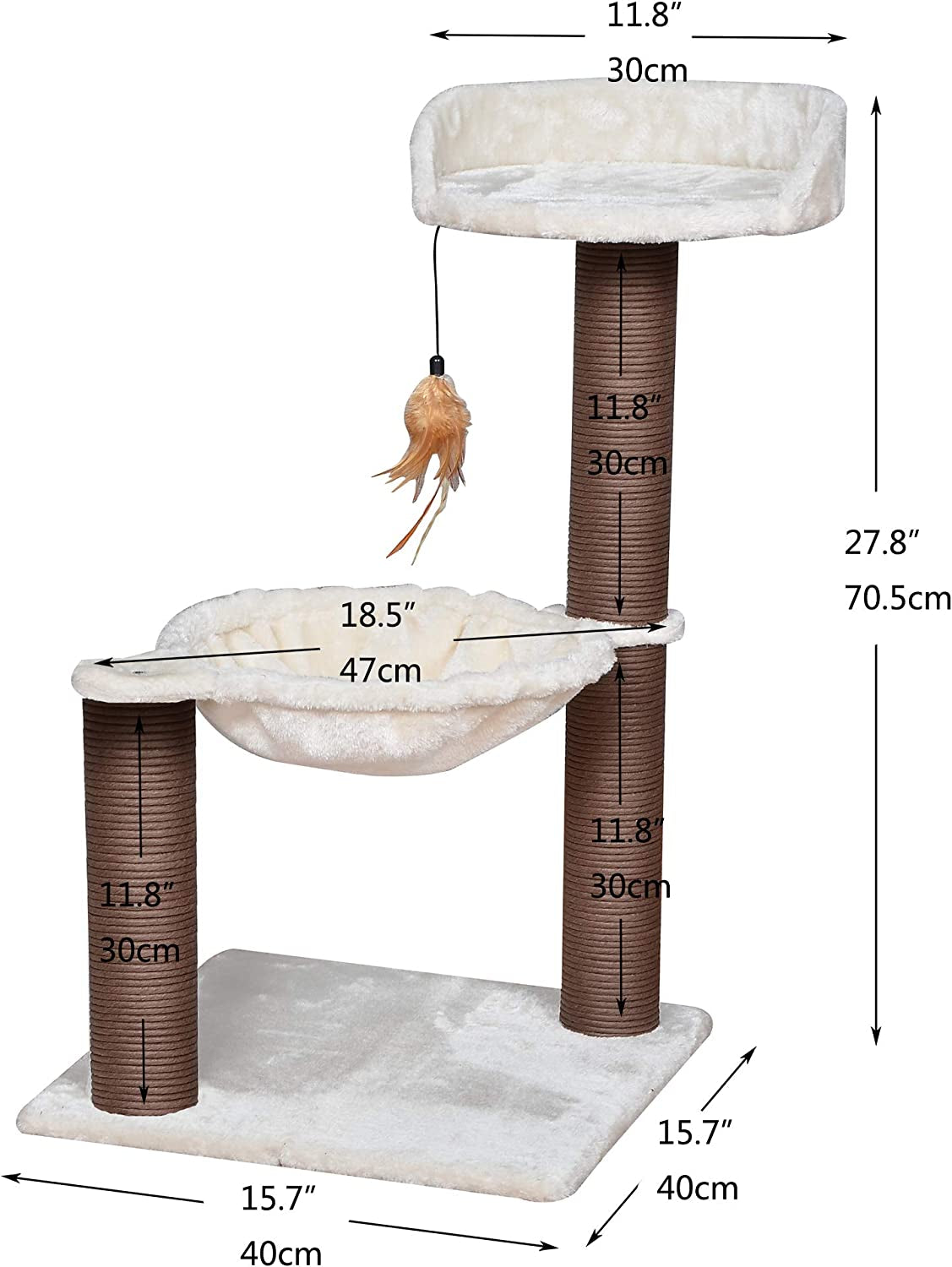 Cat Tree with Feather Toy - Cozy Design of Cat Hammock Allure Kitten to Lounge In, Cats Love to Lazily Recline While Playing with Feather Toy and Scratching Post, (Innovative Arrival)