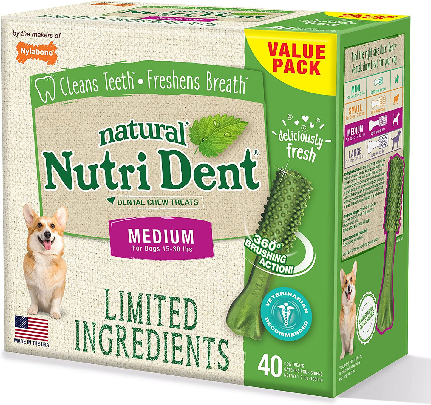 Nylabone Nutri Dent Natural Dental Fresh Breath Flavored Chew Treats Medium (40 Count)