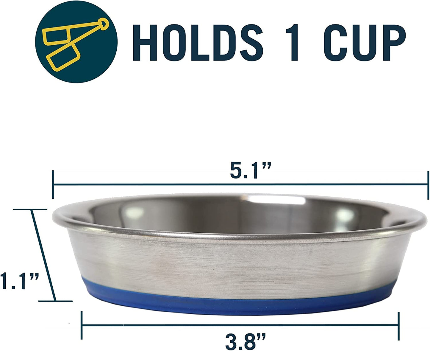 Stainless Steel Non-Slip Bowl - Holds up to 1 Cup 