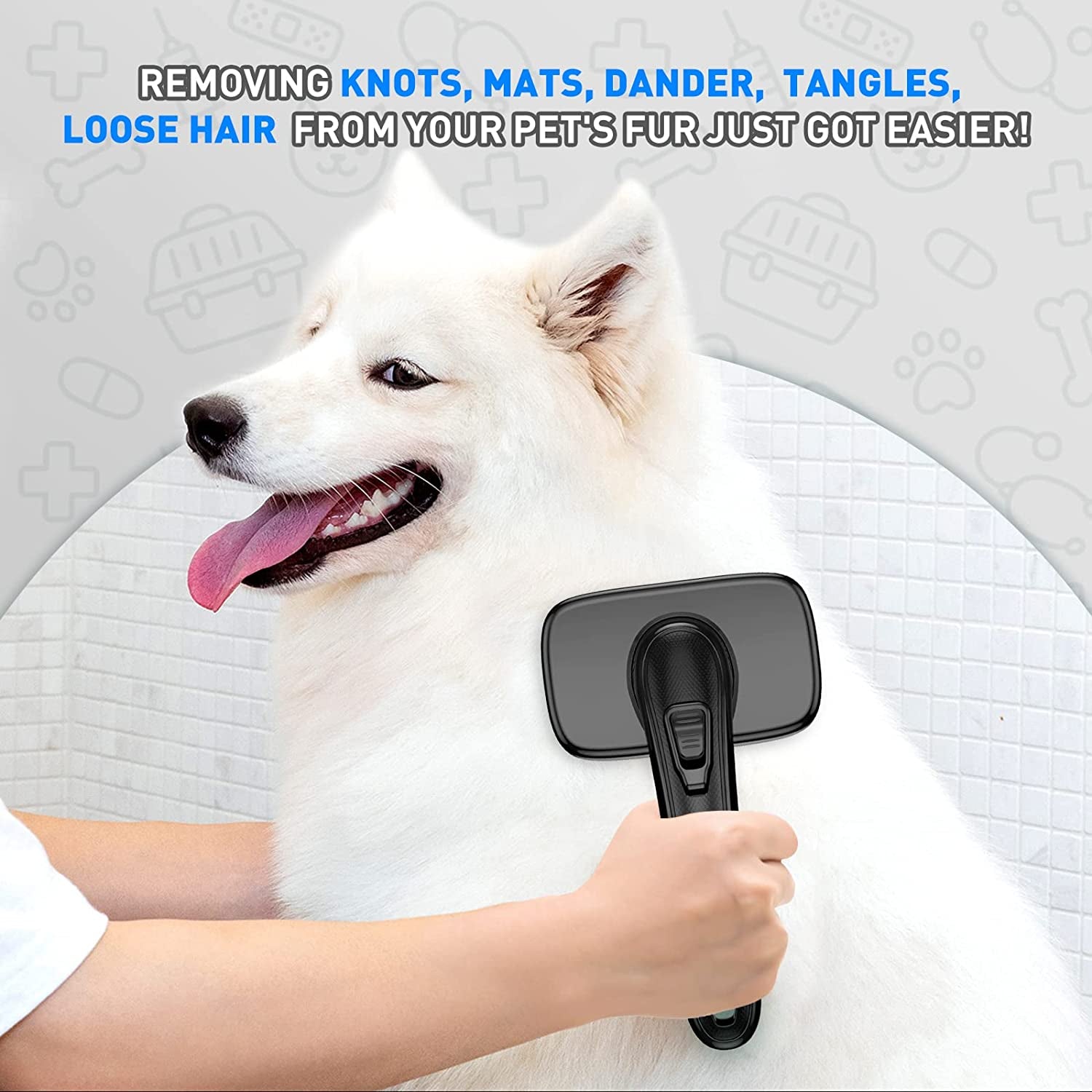 Professional title: "Professional Pet Grooming Brush for Long & Short Haired Dogs and Cats, Self Cleaning Slicker Brush for Curly and Straight Hair, Effective Fur Removal, Detangling, and Mat Prevention, Black"