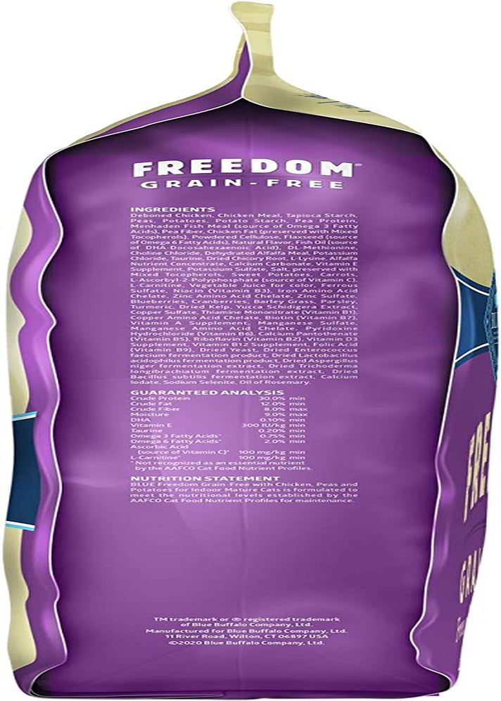 Blue Buffalo Freedom Grain Free Natural Indoor Mature Dry Cat Food, Chicken 11-Lb