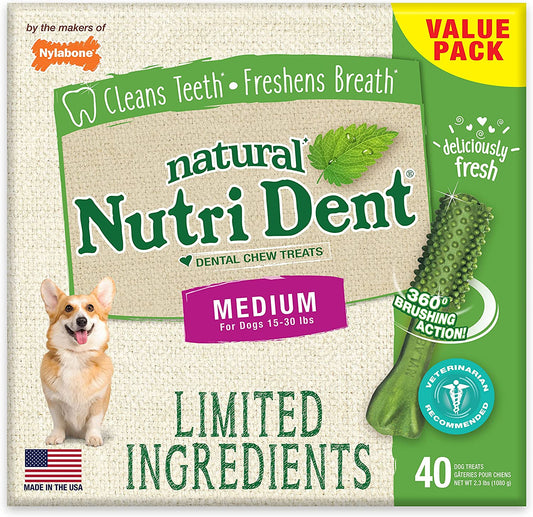 Nylabone Nutri Dent Natural Dental Fresh Breath Flavored Chew Treats Medium (40 Count)