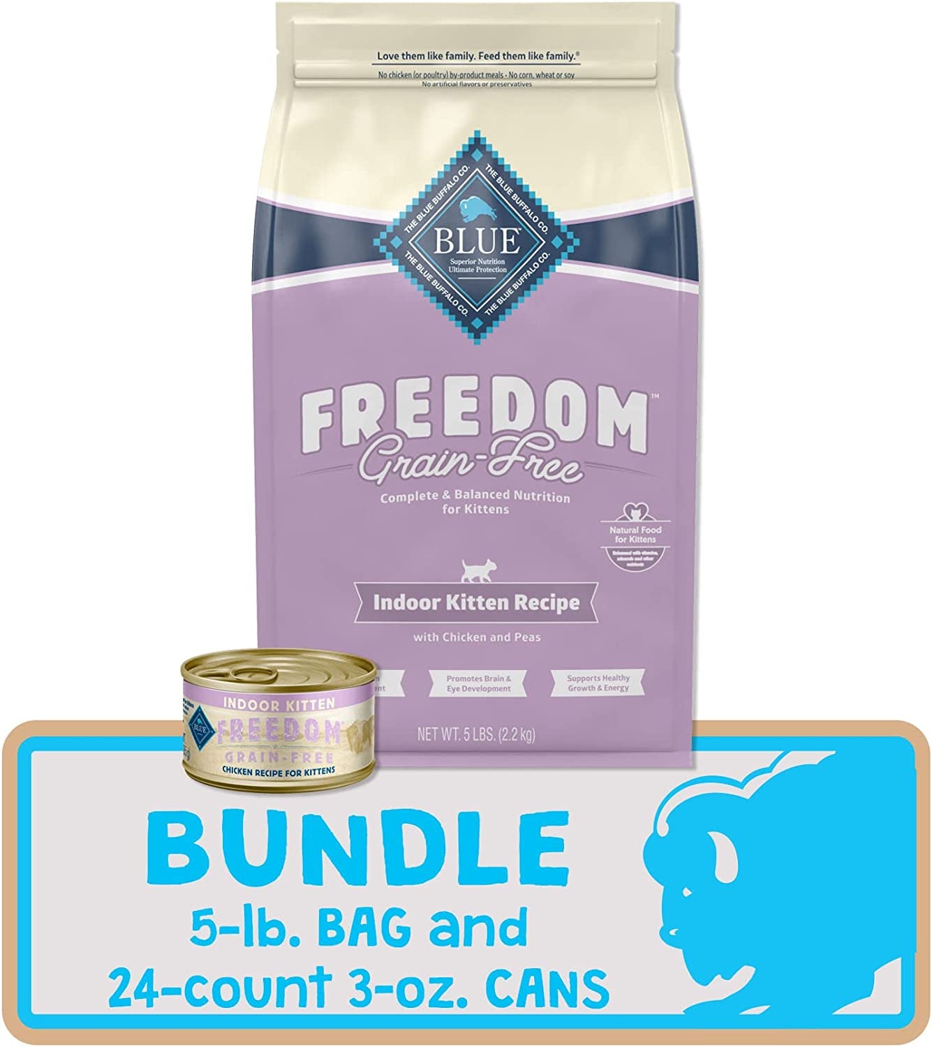 Freedom Natural Grain Free Cat Food Indoor Kitten Food Bundle - Dry Cat Food and Wet Cat Food, Chicken (5-Lb Dry Food + 3Oz Cans 24Ct)