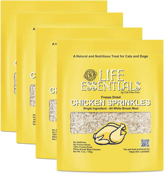 All Natural Freeze Dried Chicken Crushed Sprinkles Powder for Dogs & Cats - No Fillers, Preservatives, or Additives - No Grain Tasty Treat -Made in USA (4 Pack)