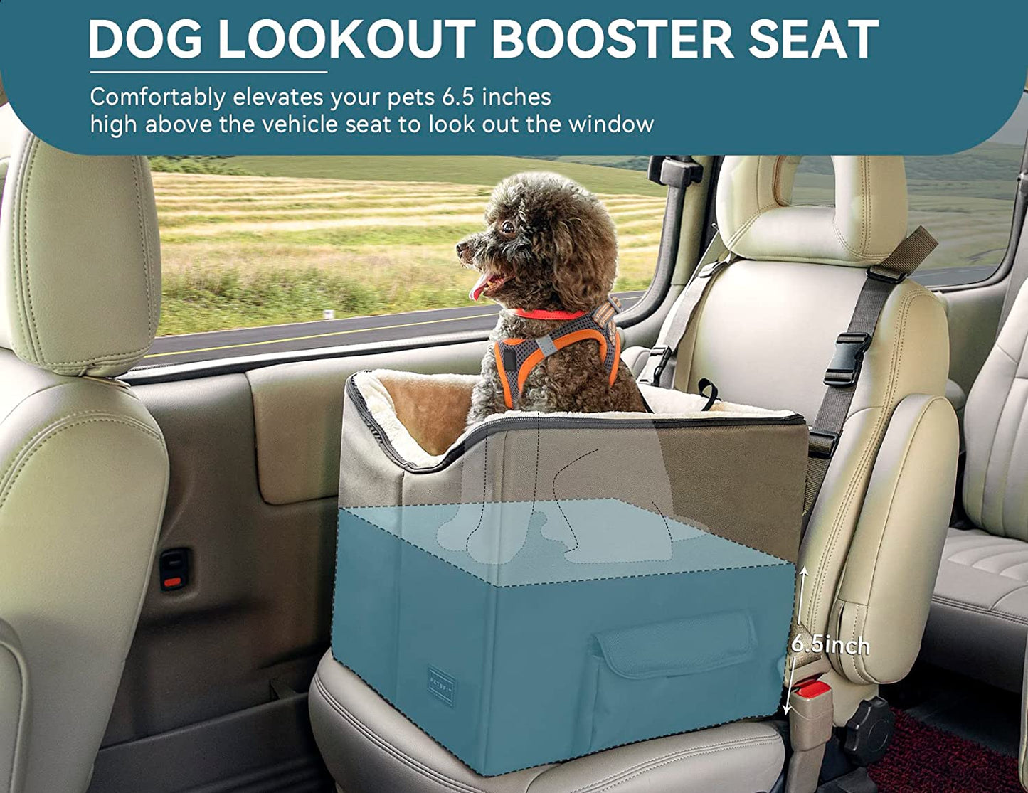 Dog/Cat Booster Seat with Pockets, Small Dog Car Seat for Cars, Trucks and Suvs (Small, Dark Brown)