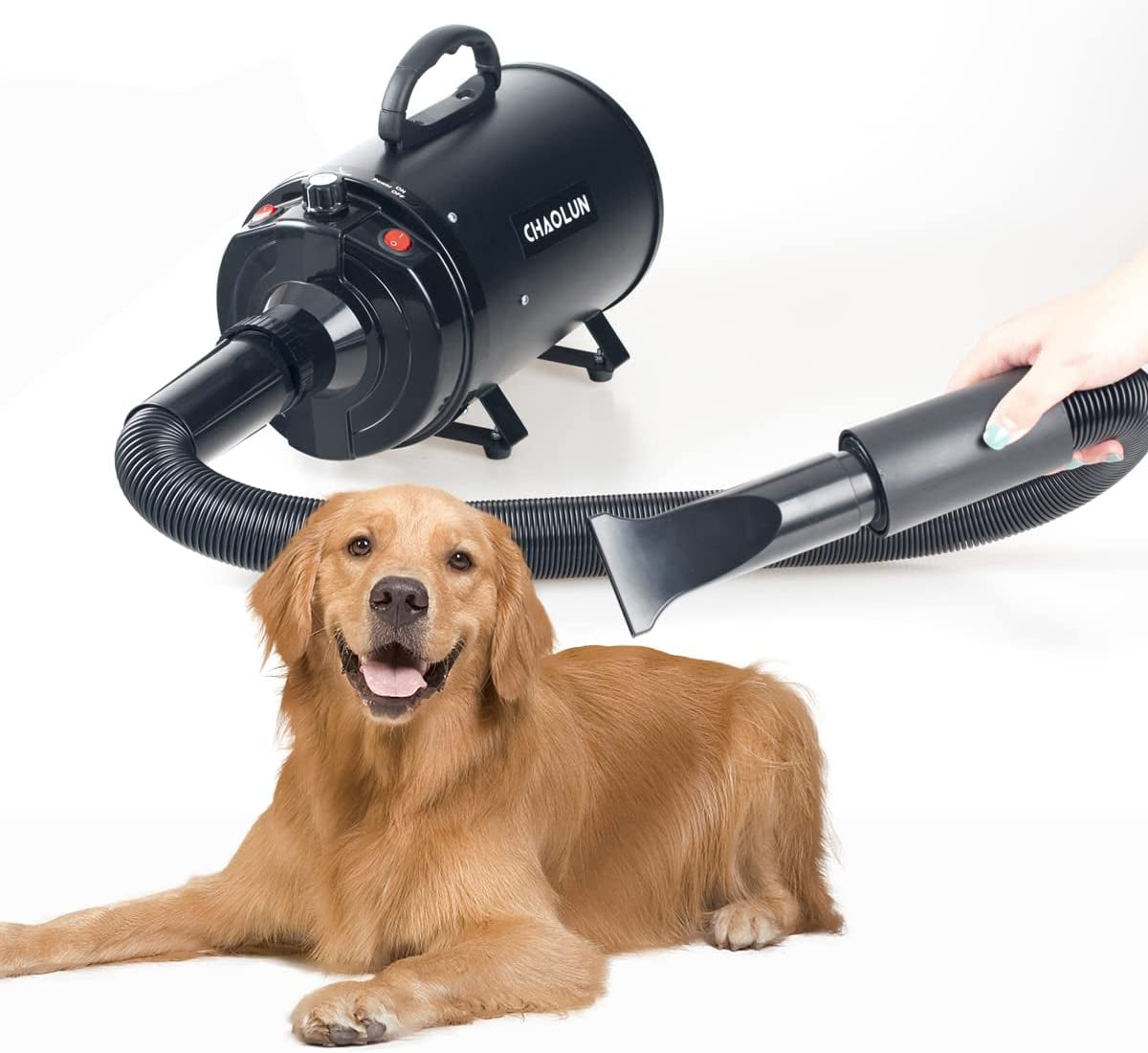 Dog Dryer, Dog Blow Dryer, High Velocity Professional Pet Grooming Dryer, Dog Hair Dryer with Heater, Stepless Adjustable Speed, 3 Different Nozzles and a Comb, Black