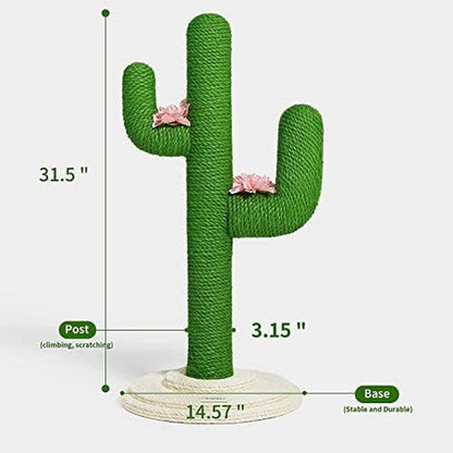 Cat Scratching Post Cactus Cat Scratcher, 31.5 Inches Scratching Posts for Indoor Cats, Vertical Green Cactus Cat Tree Fully Wrapped with Sisal Rope