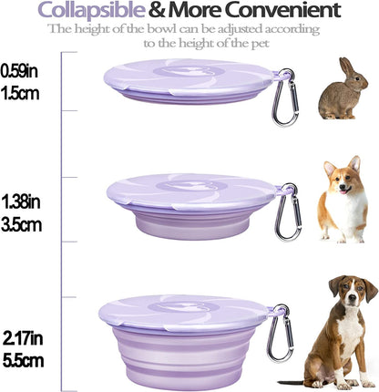 Collapsible Dog Bowls - Portable Travel Dog Bowls with Lids & Carabiners, 1 Pack Silicone Feeding Watering Purple Pet Bowls for Dogs Cats, 450Ml/15Oz Collapsable Doggy Bowl for Walking Hiking Camping