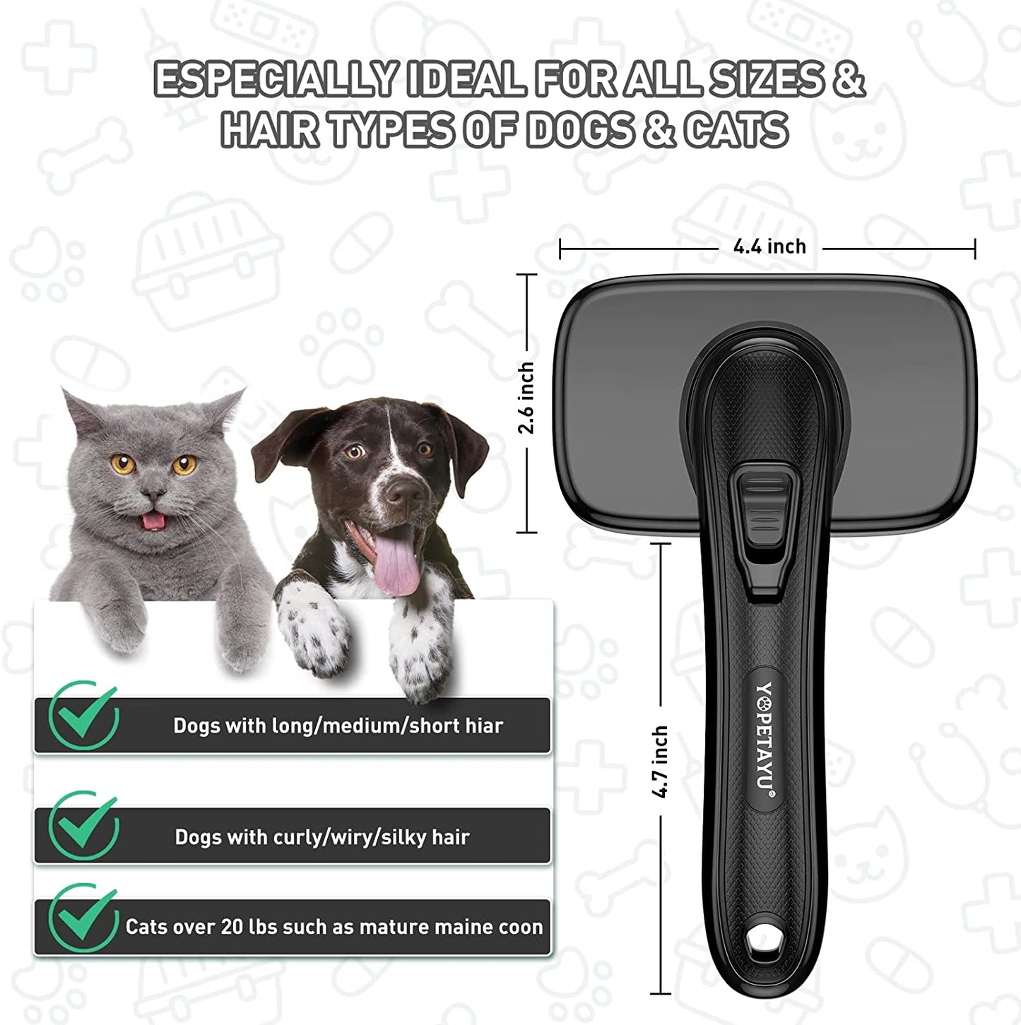 Professional title: "Professional Pet Grooming Brush for Long & Short Haired Dogs and Cats, Self Cleaning Slicker Brush for Curly and Straight Hair, Effective Fur Removal, Detangling, and Mat Prevention, Black"