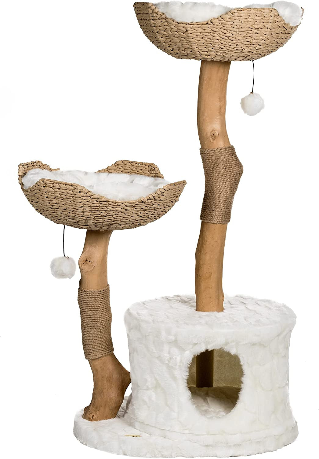 MAU Modern Cat Tree Tower for Large Cats, Real Branch Luxury Cat Condo, Wood Cat Scratching Tree, Cat Lover Gifts by