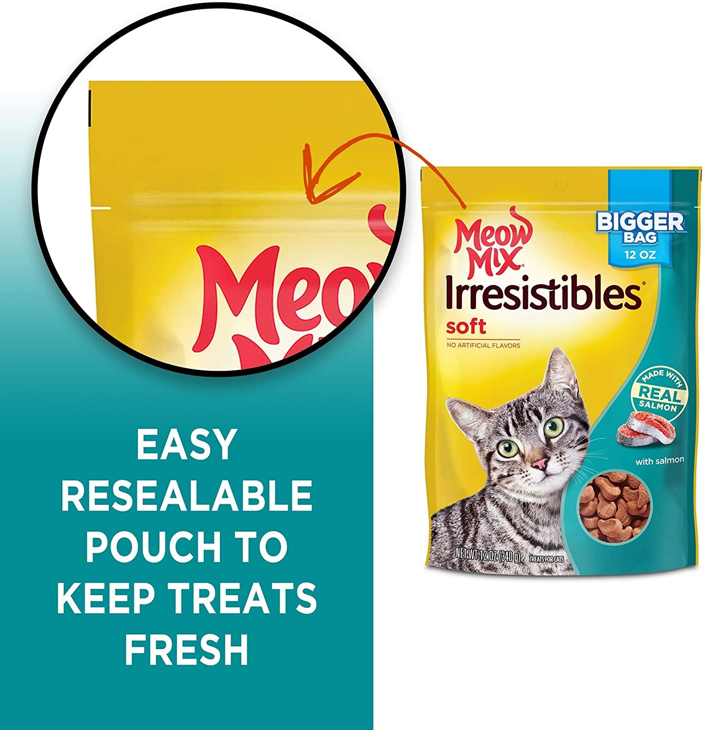 Meow Mix Irresistibles Soft Cat Treats, Salmon, 12 Ounce Bag (Pack of 5)