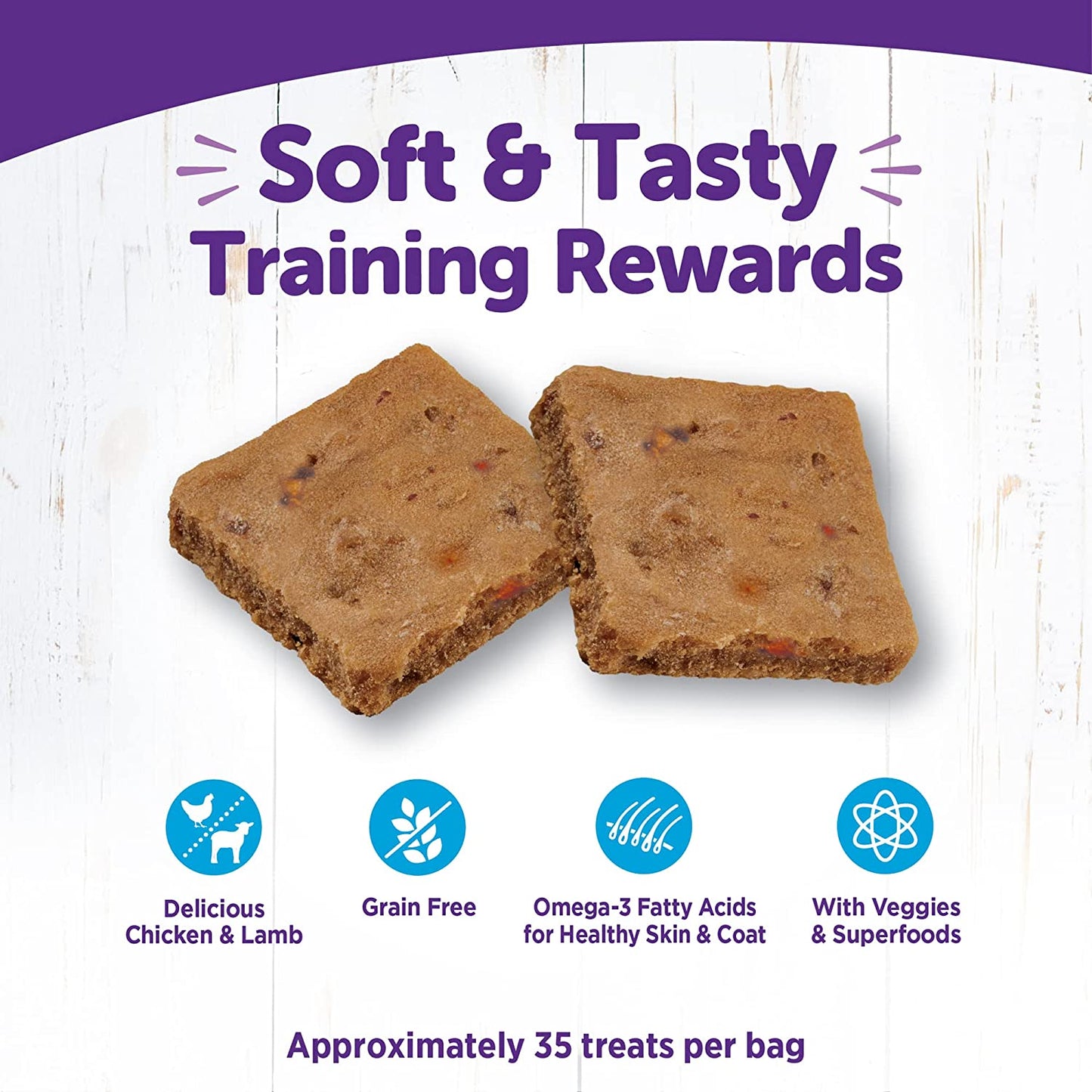 Wellness Rewarding Life Grain-Free Soft Dog Treats (Previously Wellbites), Made in USA with Natural Ingredients, Ideal for Training (Chicken & Lamb Recipe, 6-Ounce Bag)