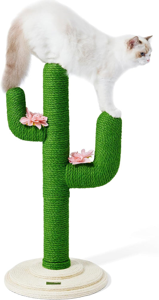 Cat Scratching Post Cactus Cat Scratcher, 31.5 Inches Scratching Posts for Indoor Cats, Vertical Green Cactus Cat Tree Fully Wrapped with Sisal Rope